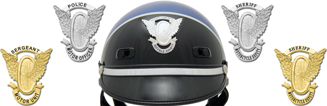 Smith & Warren Metal and Blackinton Flexbadges for police motorcycle helmets