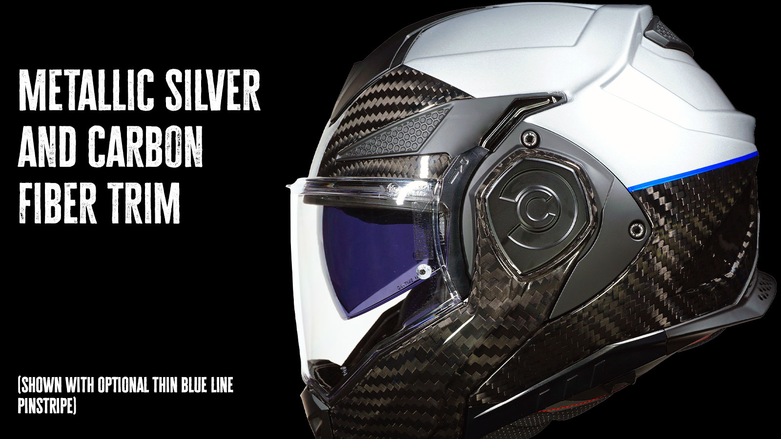 LS2 ADVANT X Carbon Police Motorcycle Helmet Silver with Thin Blue Line Stripe