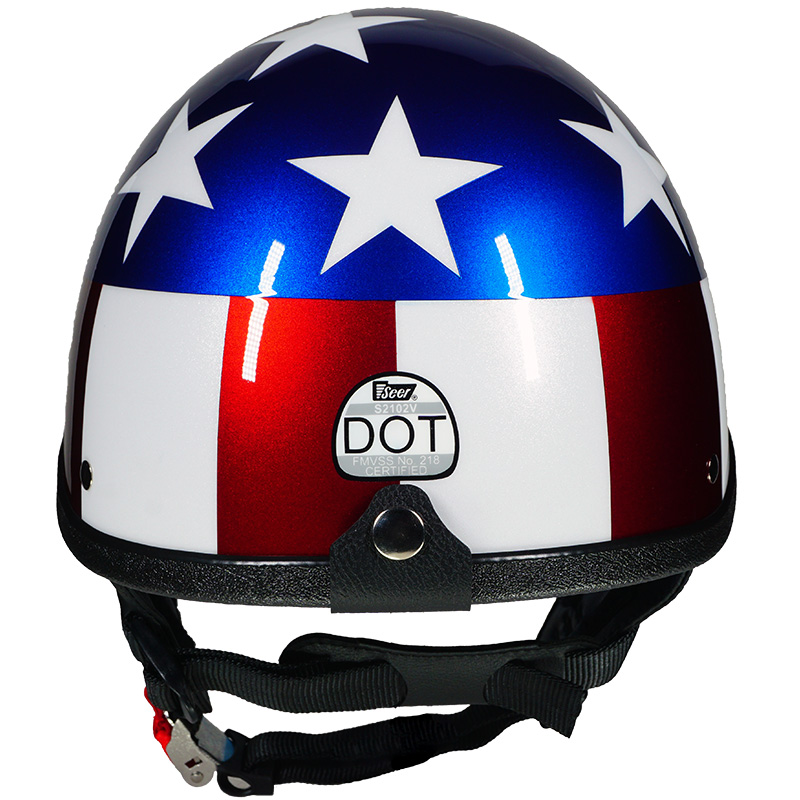 Rear view of Model 1776 patriotic motorcycle helmet