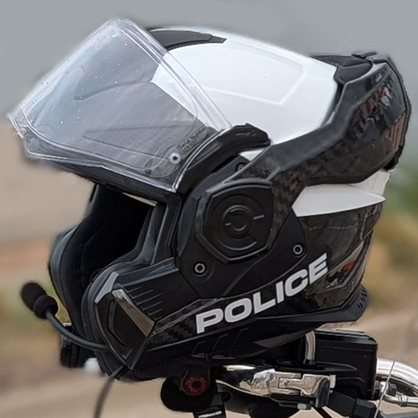 LS2 police helmet on Harley-Davidson police motorcycle
