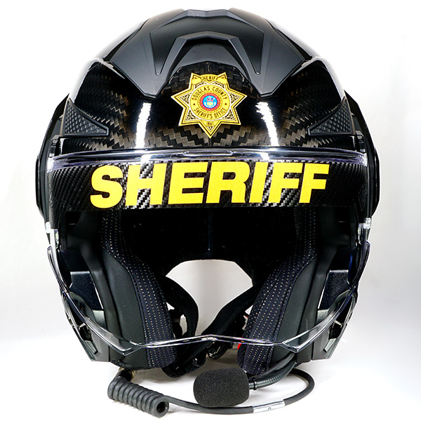 Open LS2 Advant X Carbon helmet with Sheriff Decals
