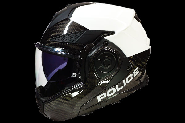 LS2 Police Helmet, White with Carbon Fiber Two Tone
