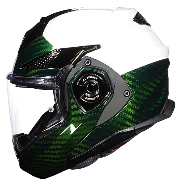 White / Green Carbon LS2 Advant X Carbon police motorcycle helmet
