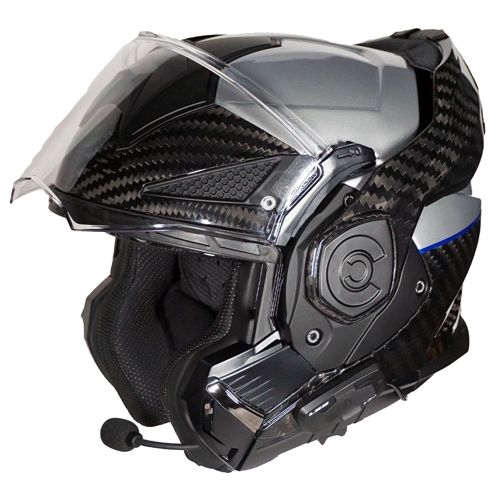 LS2 Advant X Silver Metallic and Carbon Fiber Open View