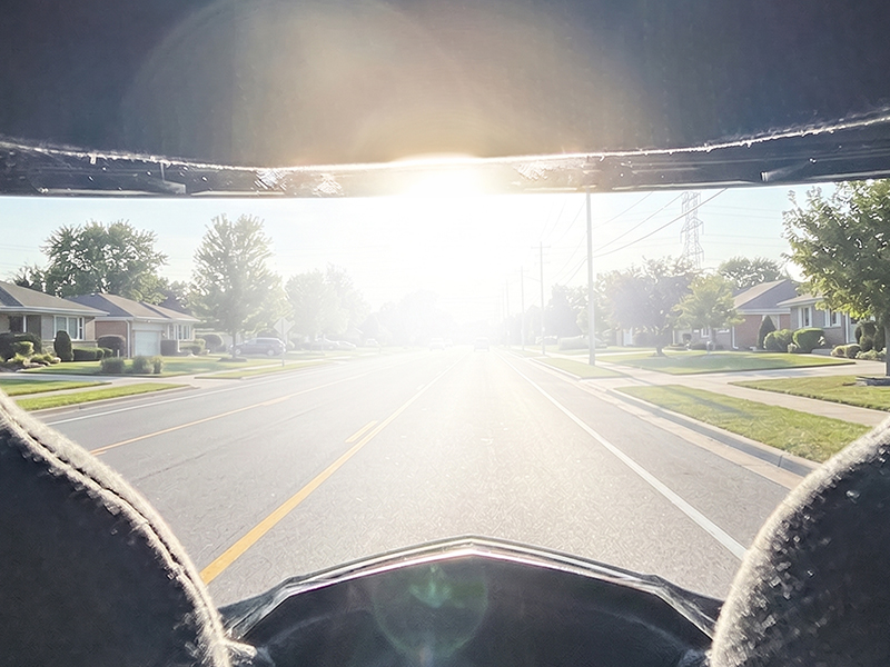 Motorcycle Rider Blinded by Sun