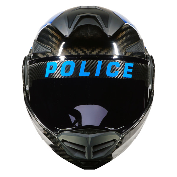 Front view of Police LS2 helmet with SeerShade