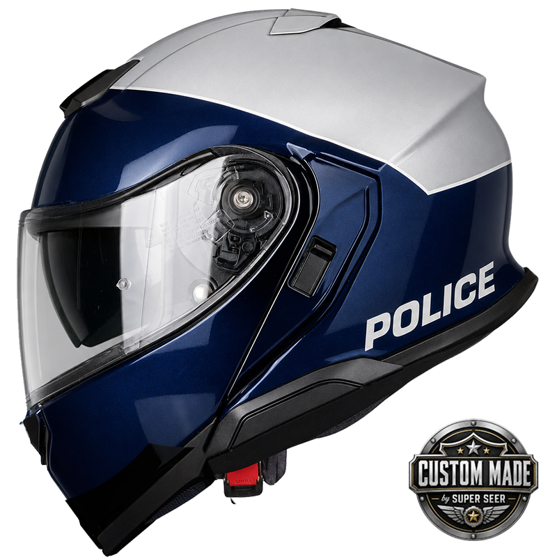 Shoei Neotec 3 LE police helmet Metallic Silver with Metallic Navy Blue Hi Rise