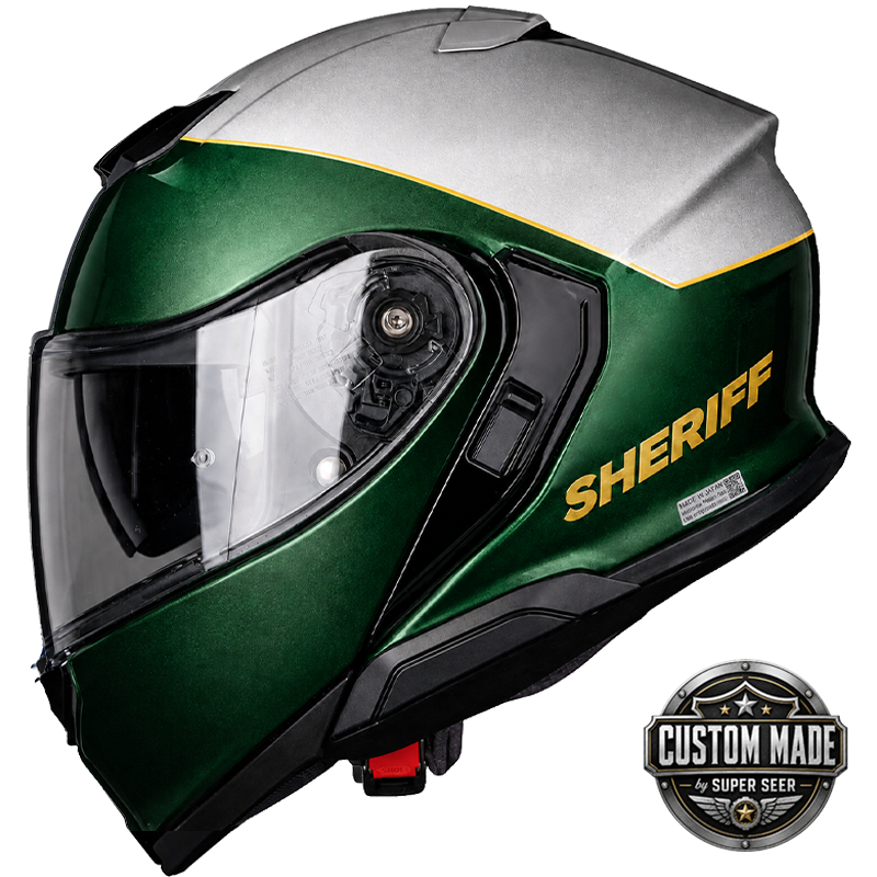 Shoei Neotec 3 LE police helmet Metallic Silver with Sheriff Green Hi Rise