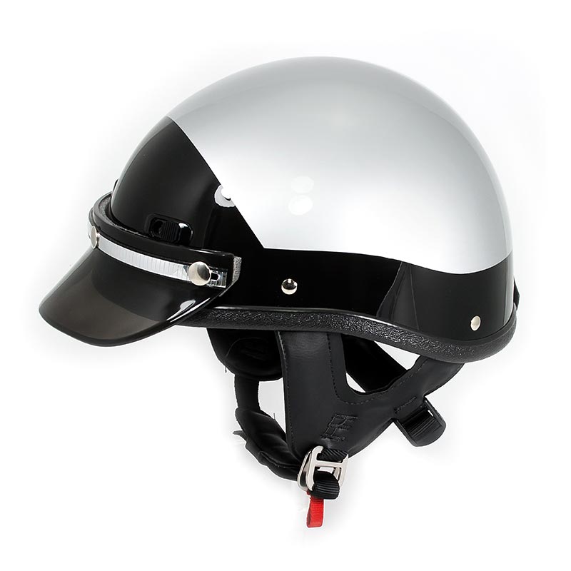 Seer Silver and Black Carbon Fiber Half Shell Low Profile Motorcycle Helmet