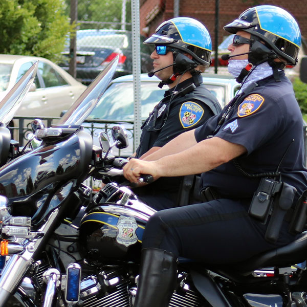 Baltimore Police Motorcycle Officers with Blue and Black Super Seer Helmets