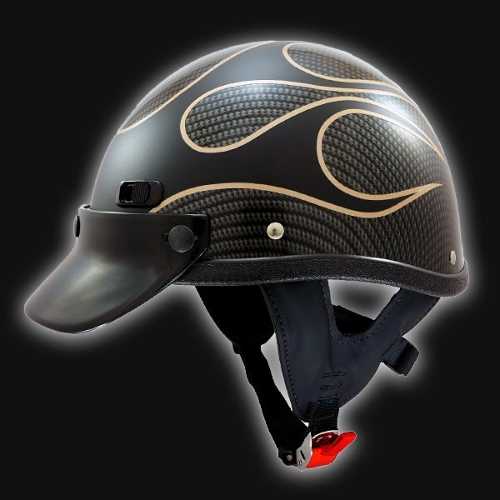Super Seer Carbon Fiber Half Shell Motorcycle Helmet - Glossy Carbon Fiber with Harley-Davidson Denim Vivid Black and Bronze Prodigy Pinstripe