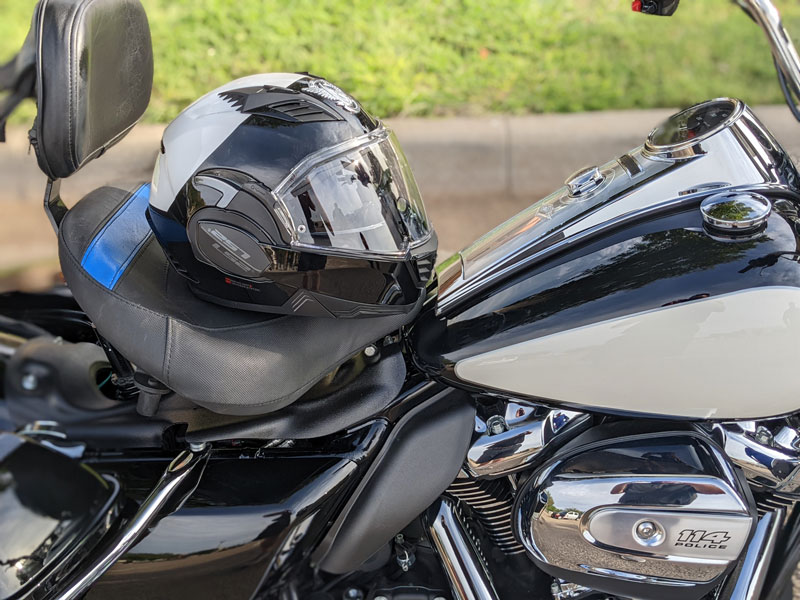 LS2 police helmet on Harley-Davidson police motorcycle