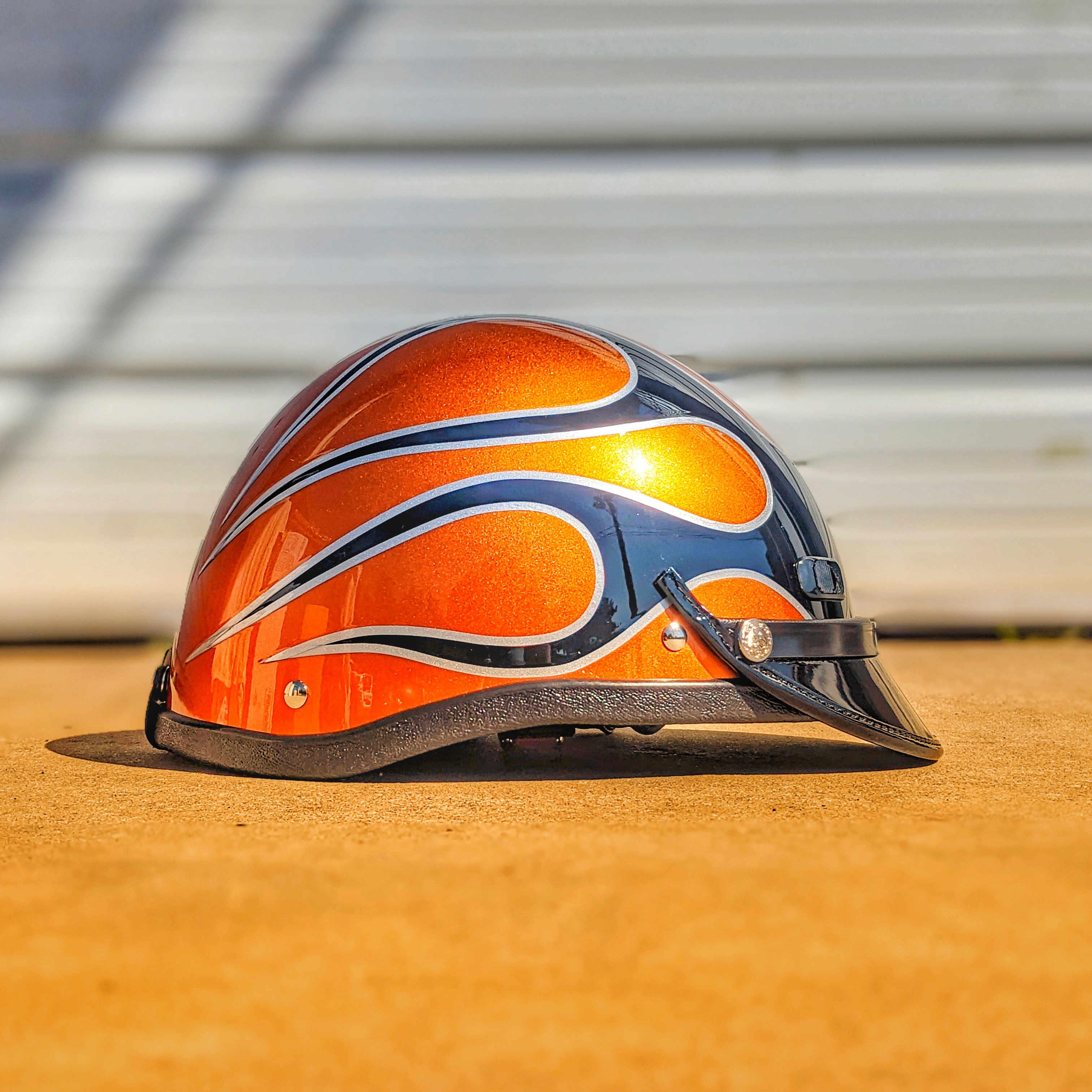 Super Seer Motorcycle Helmet painted Harley-Davidson Scorched Orange with Vivid Black Flames