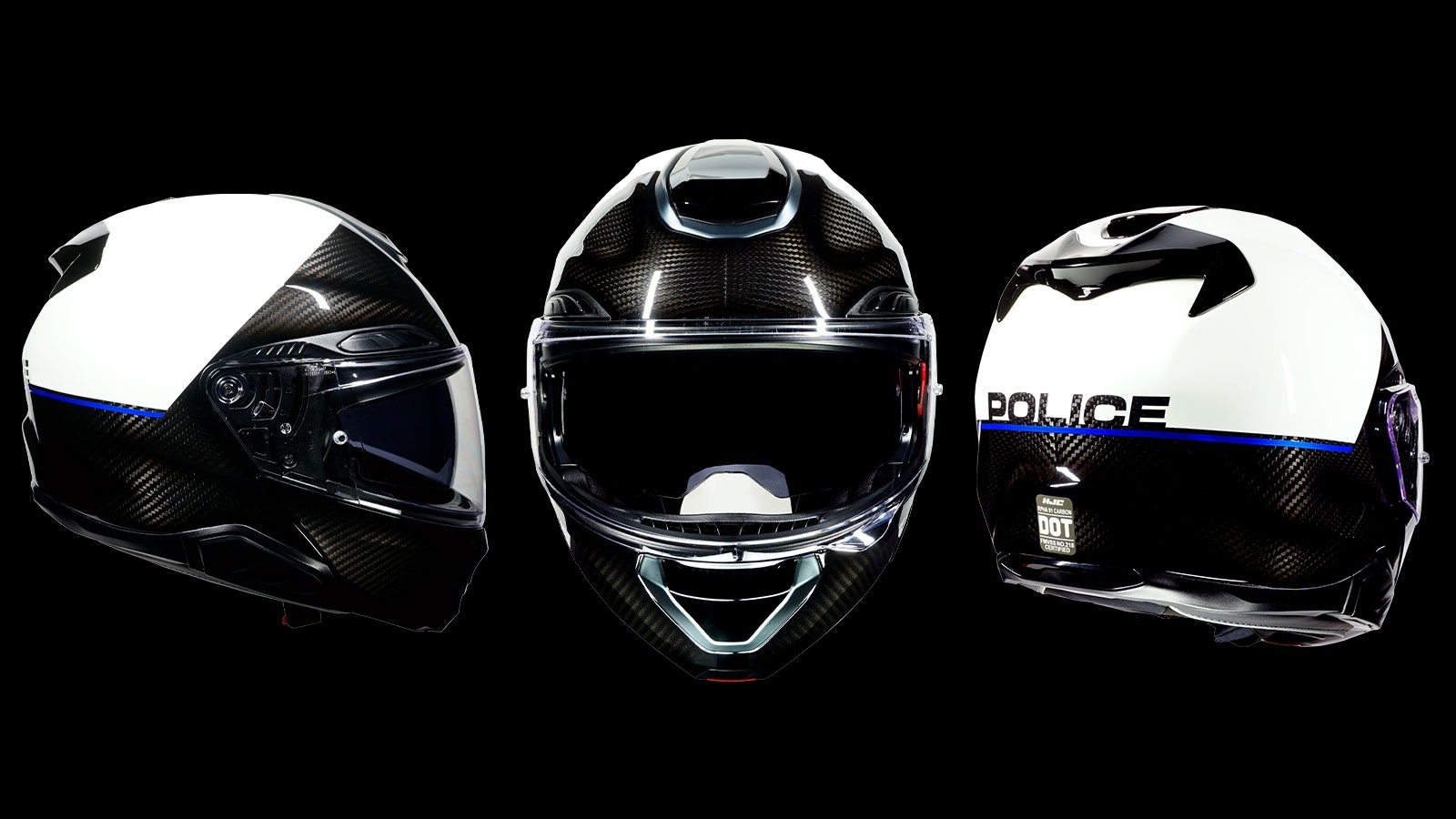 HJC RPHA 91 Carbon Police Motorcycle Helmet with Thin Blue Line and POLICE Graphics