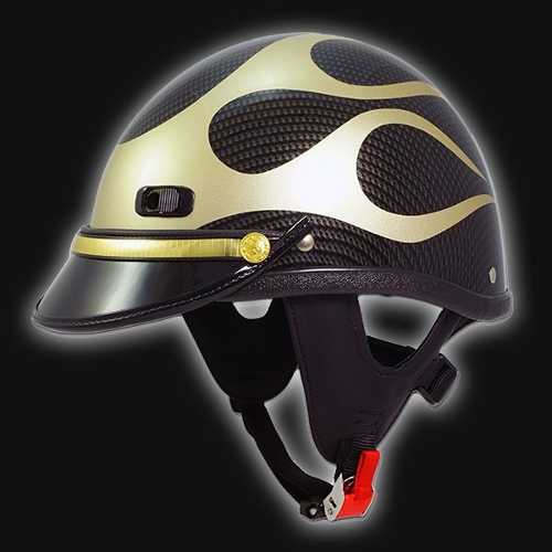 Super Seer Carbon Fiber Half Shell Motorcycle Helmet with Harley-Davidson Gold Flames