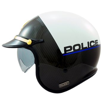 HJC V31 CARBON Police Motorcycle Helmet - Open Face Style - 3/4 Black Carbon Fiber and White